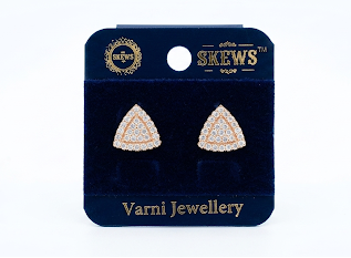 Varni Jewellery Triangle Stud Earrings for Women & Girls | Gold Plated CZ Diamond Earrings | Elegant Partywear Daily Wear Ear Studs