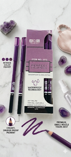 ADS Cosmetics 1-Piece Perfect Eye & Lip Liner Pencil Kit – Deep Purple Matte Makeup Pencils, Waterproof Smudge-Proof 24HR Longwear Formula