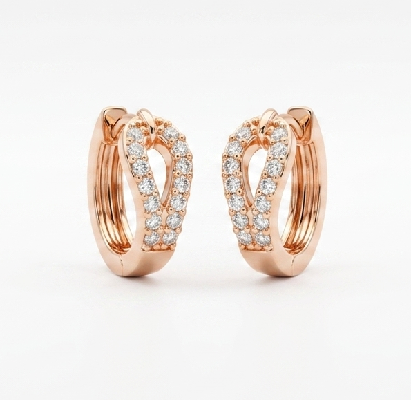 Rose Gold Infinity Hoop Earrings for Women – Cubic Zirconia Pave Huggie Earrings with Click Lock Closure, Elegant Minimalist Jewelry for Party & Daily Wear