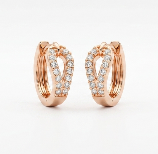 Rose Gold Infinity Hoop Earrings for Women – Cubic Zirconia Pave Huggie Earrings with Click Lock Closure, Elegant Minimalist Jewelry for Party & Daily Wear