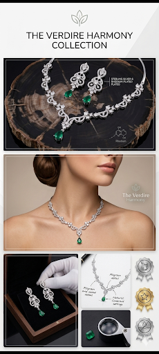 Harmal Store The Verdire Harmony Jewelry Set for Women – Sterling Silver Rhodium-Plated Choker Necklace & Matching Drop Earrings,