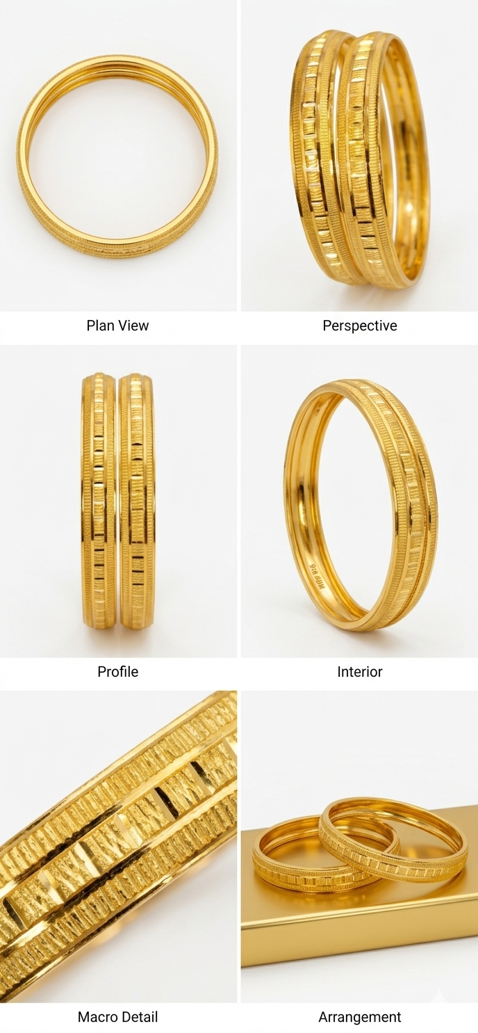 Harmal Store 916 BIS Hallmarked Gold Plated Bangle Set for Women – Micro-Hammered Geometric Pattern Churi,