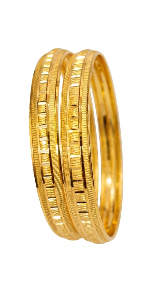Harmal Store 916 BIS Hallmarked Gold Plated Bangle Set for Women – Micro-Hammered Geometric Pattern Churi,
