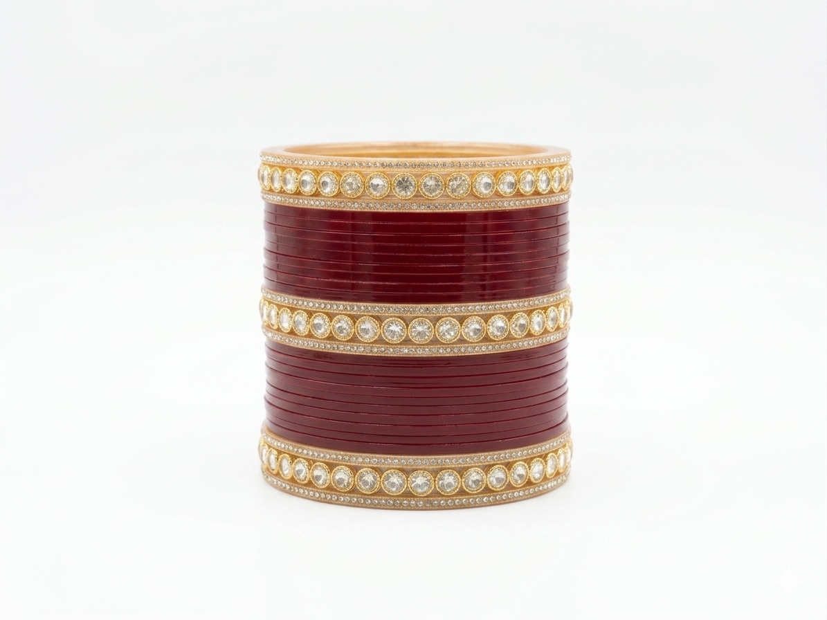 Traditional Red Bridal Bangle Set for Women, Gold Plated Stone Studded Chooda Bangles, Ethnic Wedding Jewelry Kada Set for Bridal & Festive Wear
