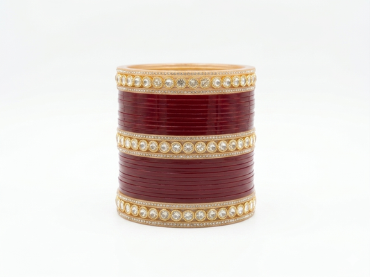 Traditional Red Bridal Bangle Set for Women, Gold Plated Stone Studded Chooda Bangles, Ethnic Wedding Jewelry Kada Set for Bridal & Festive Wear