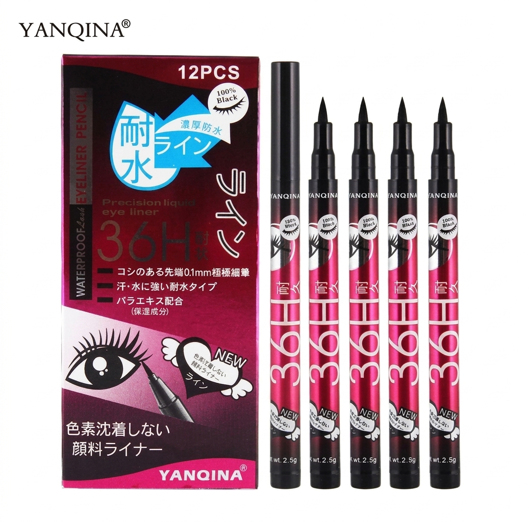 YANQINA 1-Piece 36H Liquid Eyeliner Pen Set – Deepest Black Ultra-Intense Pigment, 0.1mm Micro-Precision Felt Tip