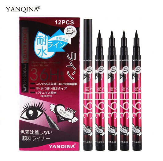 YANQINA 1-Piece 36H Liquid Eyeliner Pen Set – Deepest Black Ultra-Intense Pigment, 0.1mm Micro-Precision Felt Tip