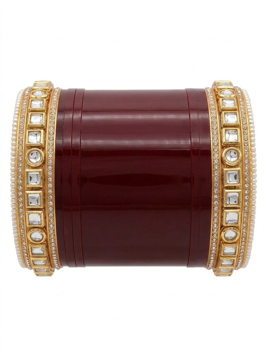 Traditional Red Bridal Bangle Set for Women, Gold Plated Stone Studded Chooda Bangles, Ethnic Wedding Jewelry Kada Set for Bridal & Festive Wear