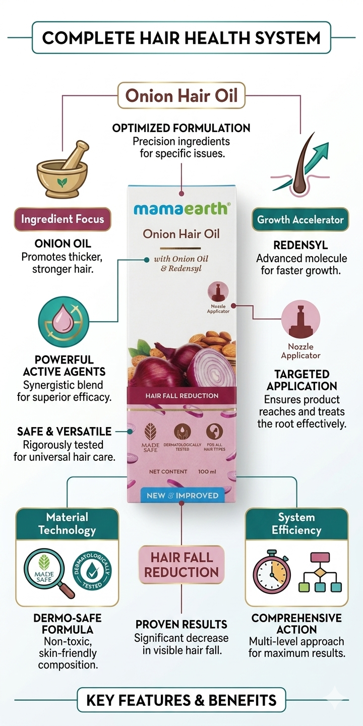 Mamaearth Onion Hair Oil with Onion Oil & Redensyl for Hair Fall Reduction, Hair Growth & Stronger Thicker Hair, Dermatologically Tested Hair Care Oil for Men & Women – 100ml