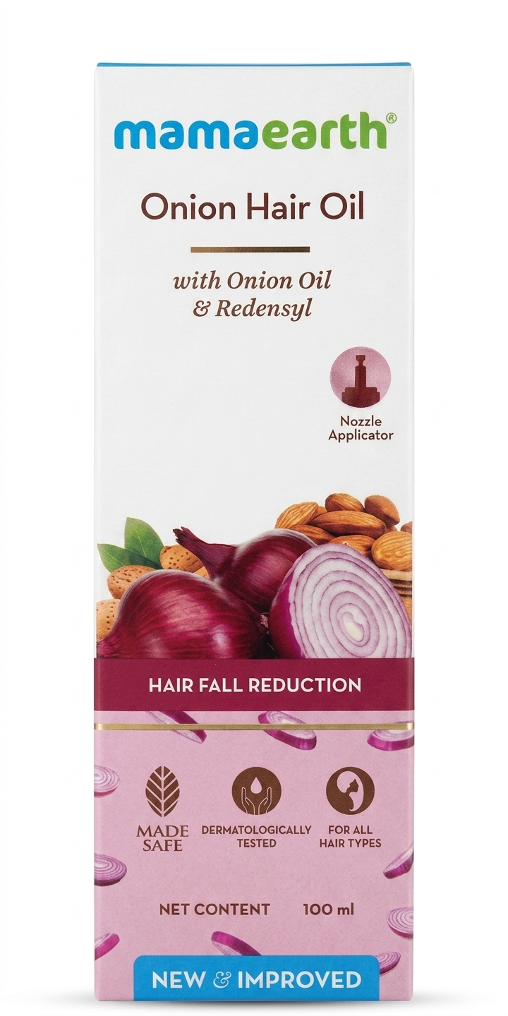 Mamaearth Onion Hair Oil with Onion Oil & Redensyl for Hair Fall Reduction, Hair Growth & Stronger Thicker Hair, Dermatologically Tested Hair Care Oil for Men & Women – 100ml
