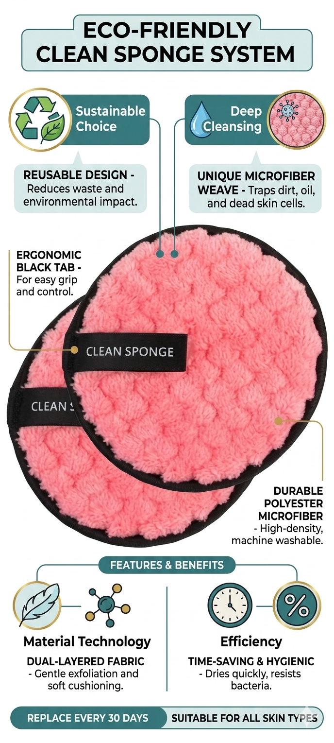 Reusable Makeup Remover Pads – Ultra Soft Microfiber Facial Cleansing Sponge for Deep Face Cleaning, Oil & Dirt Removal, Eco-Friendly Washable Cosmetic Pads for All Skin Types – Pink