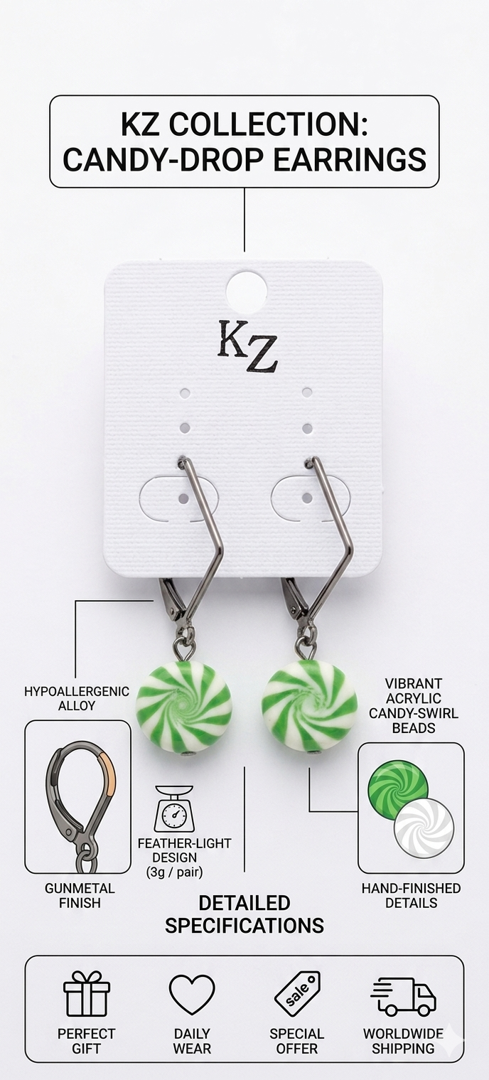 KZ Collection Candy Drop Earrings for Women, Lightweight Acrylic Swirl Bead Dangle Earrings with Gunmetal Finish, Hypoallergenic Fashion Jewelry for Daily Wear & Gifts