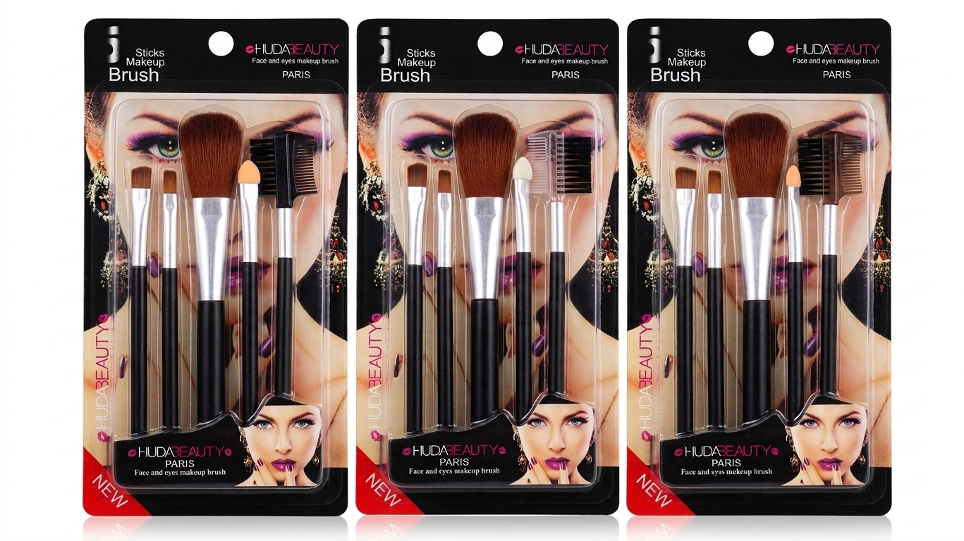 HUDABEAUTY Paris Makeup Brush Set for Face & Eyes, Professional 5-Piece Cosmetic Brush Kit with Foundation, Eyeshadow, Eyeliner & Brow Brushes, Travel-Friendly Makeup Tools