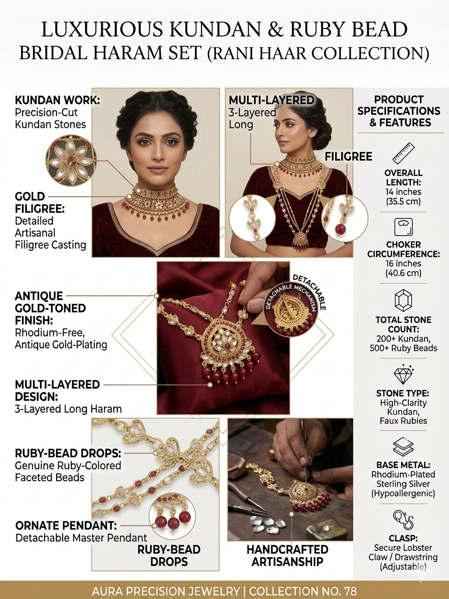 Aura Precision Bridal Jewelry Set for Women, 18K Gold Plated Kundan Necklace Set with Choker, Jhumka Earrings, Matha Patti, Haath Phool & Bangles for Wedding & Party Wear