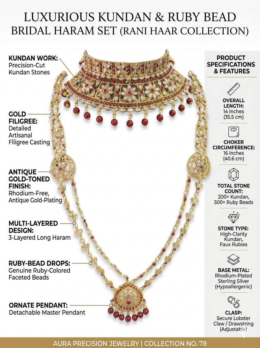 Aura Precision Bridal Jewelry Set for Women, 18K Gold Plated Kundan Necklace Set with Choker, Jhumka Earrings, Matha Patti, Haath Phool & Bangles for Wedding & Party Wear