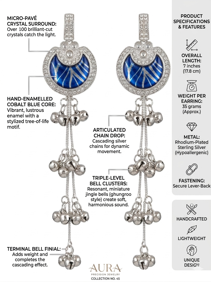 Statement Drop Earrings for Women – Long Gold-Tone Chandbali Style Earrings with Crystal Stones & Ghungroo Tassels for Wedding, Party & Festive Wear