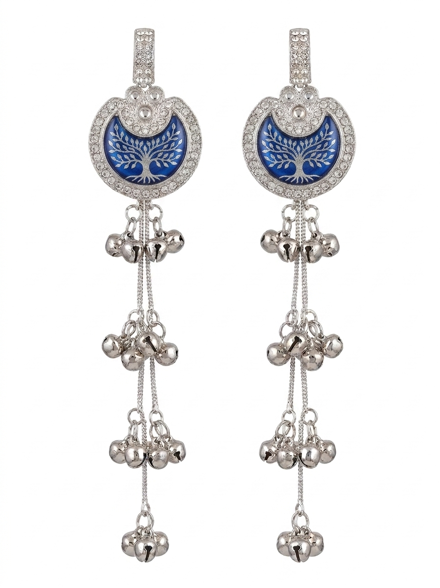 Statement Drop Earrings for Women – Long Gold-Tone Chandbali Style Earrings with Crystal Stones & Ghungroo Tassels for Wedding, Party & Festive Wear