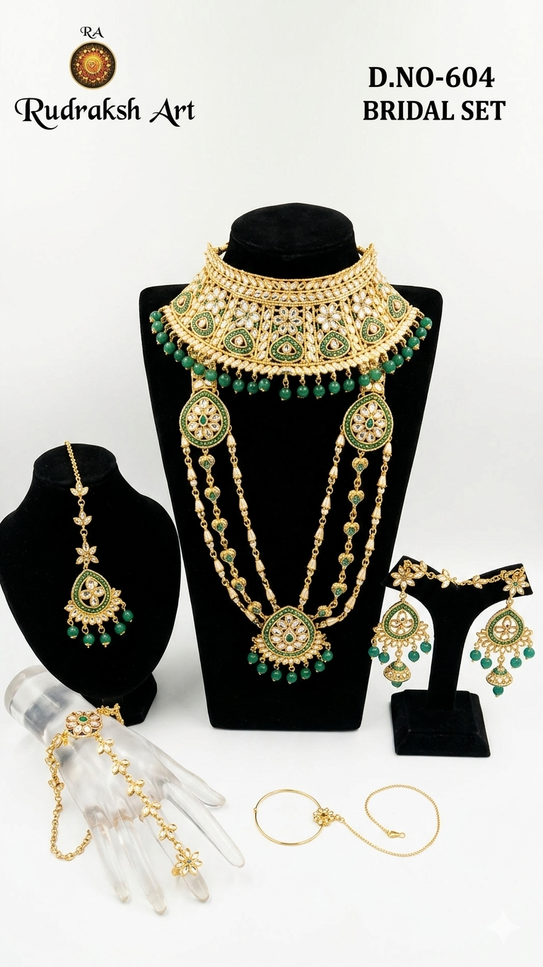 Aura Precision Bridal Jewelry Set for Women, 18K Gold Plated Kundan Necklace Set with Choker, Jhumka Earrings, Matha Patti, Haath Phool & Bangles for Wedding & Party Wear