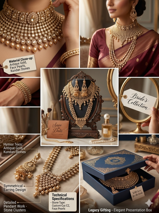 Aura Precision Bridal Jewelry Set for Women, 18K Gold Plated Kundan Necklace Set with Choker, Jhumka Earrings, Matha Patti, Haath Phool & Bangles for Wedding & Party Wear