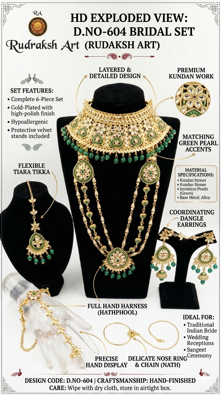 Aura Precision Bridal Jewelry Set for Women, 18K Gold Plated Kundan Necklace Set with Choker, Jhumka Earrings, Matha Patti, Haath Phool & Bangles for Wedding & Party Wear