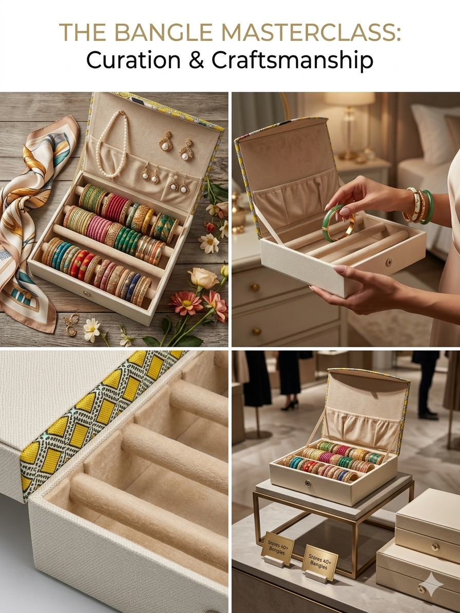 Deluxe Velvet Bangle Organizer Case for Women, Multi-Layer Jewelry Storage Box with 4 Velvet Rods, Portable Bracelet & Bangle Holder with Lid Pockets and Secure Latch