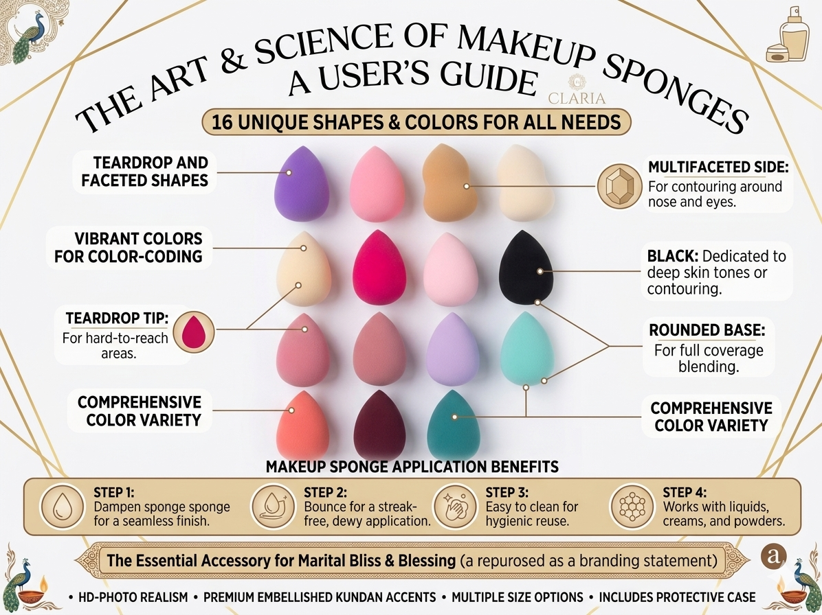 Claria Makeup Sponge Set, 1-Piece Beauty Blender Sponges for Foundation, Concealer & Contouring, Soft Multi-Shape Cosmetic Applicators for Liquid, Cream & Powder Makeup