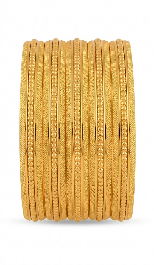1 Gram Gold Plated Leaf Textured Bangle for Women set of 4 - 2.4cm Wide Premium Gold Plated Alloy Kada Bracelet with Sparkling Facets, Traditional Textured Leaf Design Jewelry Gift for Festive Wear