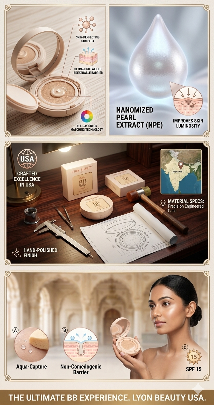 Lyon Beauty USA Magic BB Compact Perfect Pearl Whitening | SPF 15 BB Compact Powder with Niacinamide & Hyaluronic Acid | Lightweight Full Coverage Makeup Compact for Flawless Skin Finish