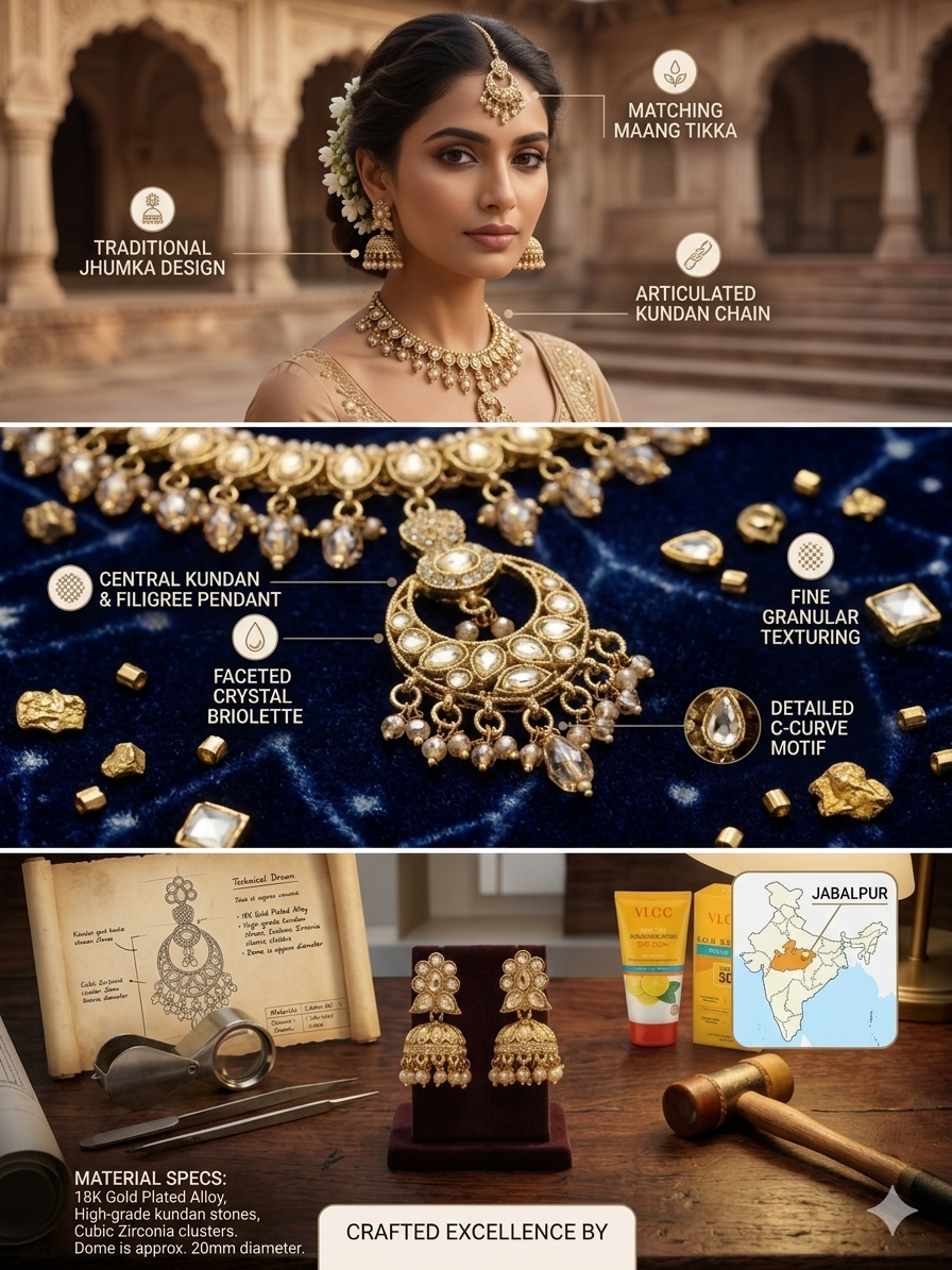 Royal Maharani Kundan Jewelry Set for Women | Antique Gold Plated Bridal Necklace Set with Jhumka Earrings & Maang Tikka | Traditional Indian Wedding Jewelry