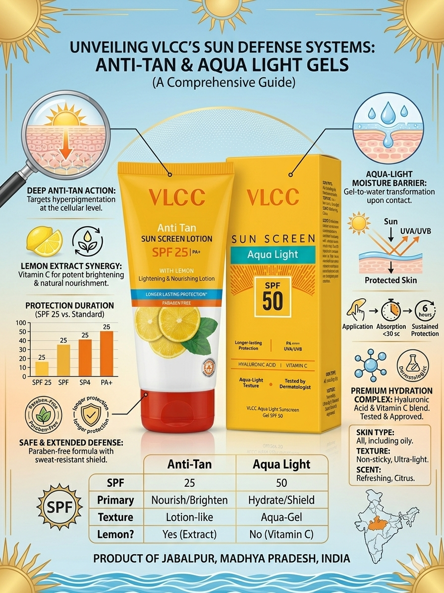 VLCC Anti Tan Sunscreen Lotion SPF 25 PA+ & Aqua Light Sunscreen Gel SPF 50 | UVA UVB Protection with Vitamin C & Hyaluronic Acid for All Skin Types