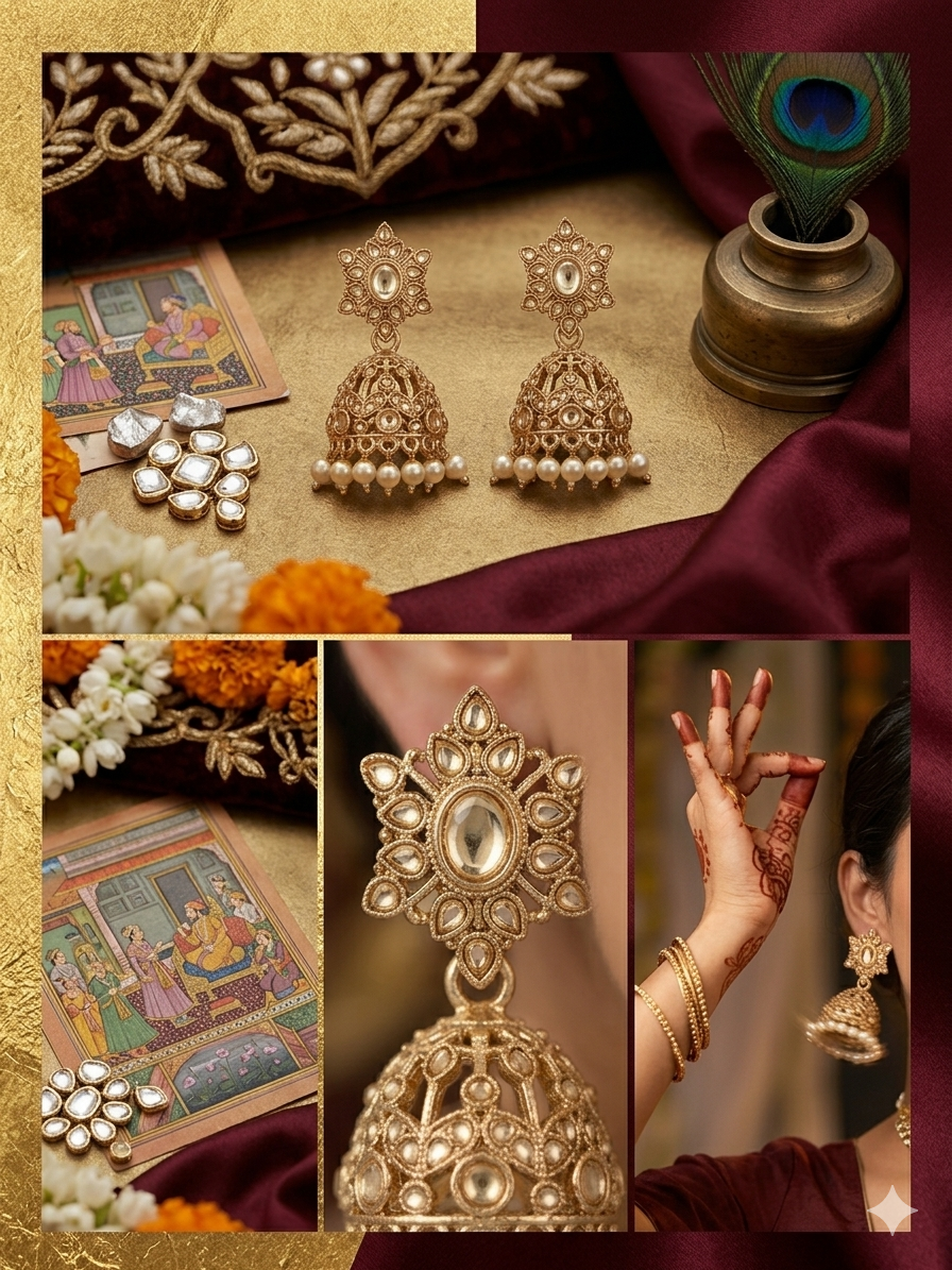 Traditional Indian Jhumka Earrings for Women | Gold Plated Kundan Style Pearl Drop Ethnic Earrings | Bridal Wedding Festive Jewelry