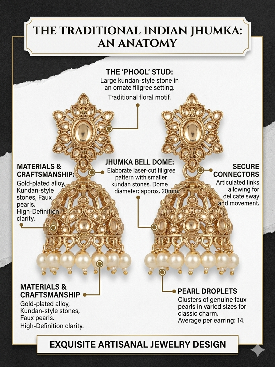Traditional Indian Jhumka Earrings for Women | Gold Plated Kundan Style Pearl Drop Ethnic Earrings | Bridal Wedding Festive Jewelry