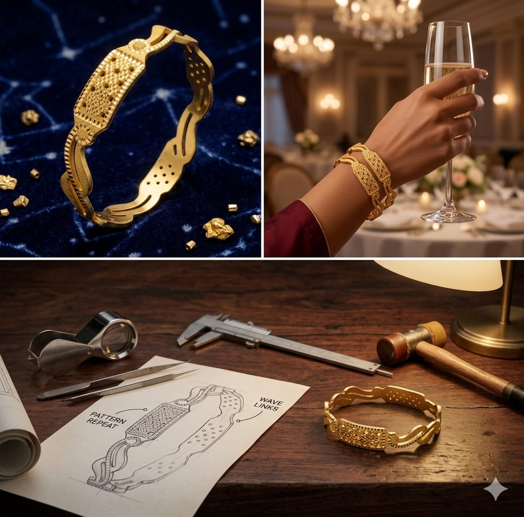 Patterned Gold Plated Bangles for Women | Laser Etched Designer Kada Bracelet Set | Traditional Ethnic Jewelry for Wedding & Festive Wear