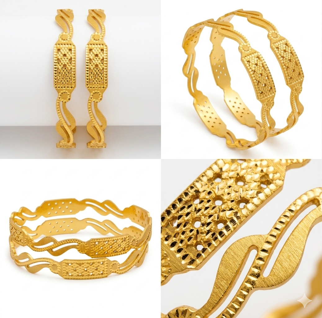 Patterned Gold Plated Bangles for Women | Laser Etched Designer Kada Bracelet Set | Traditional Ethnic Jewelry for Wedding & Festive Wear