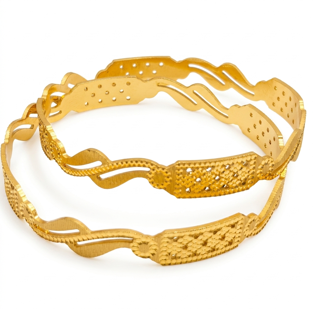 Patterned Gold Plated Bangles for Women | Laser Etched Designer Kada Bracelet Set | Traditional Ethnic Jewelry for Wedding & Festive Wear