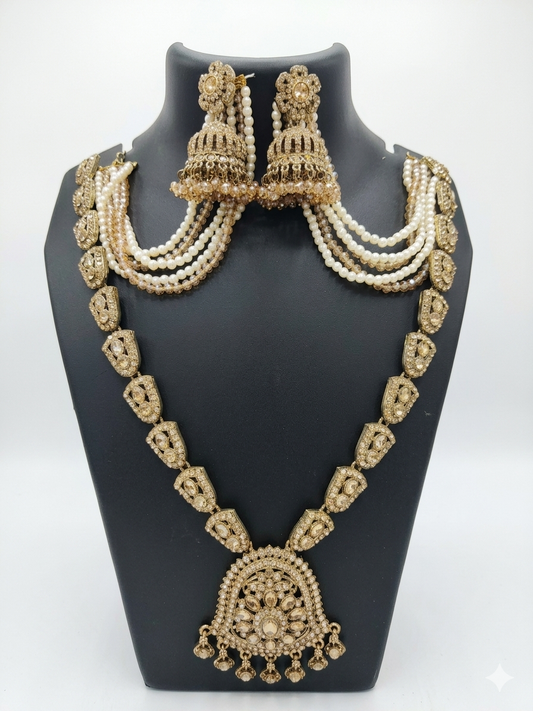 Traditional Indian Jhumka Sahare Jewelry Set for Women | Gold Plated Pearl Layer Necklace Set with Earrings | Bridal Wedding Ethnic Jewelry