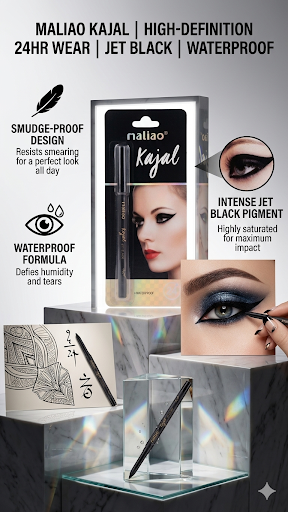 Maliao Kajal Jet Black Waterproof Eyeliner Pencil | 24 Hour Smudge Proof Long Lasting Kajal for Women | Intense Black Eye Makeup