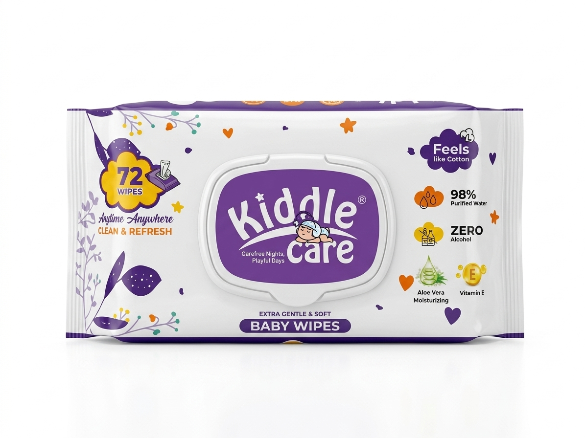 Kiddle Care Extra Gentle Baby Wipes | 72 Count Alcohol Free Hypoallergenic Wet Wipes with Aloe Vera & Vitamin E | Soft Baby Cleaning Wipes
