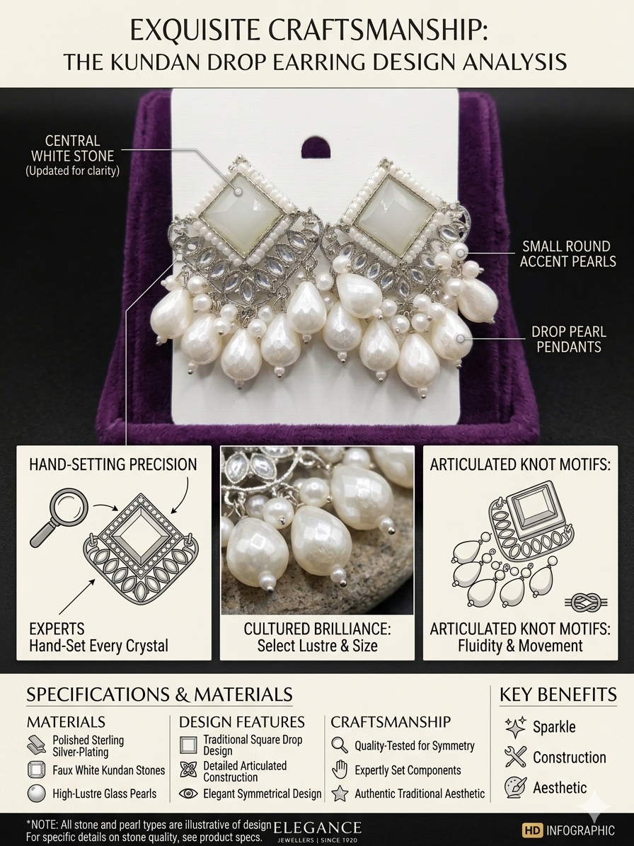 Silver Plated Kundan Pearl Drop Earrings for Women | White Stone Ethnic Statement Earrings | Traditional Party & Wedding Jewelry