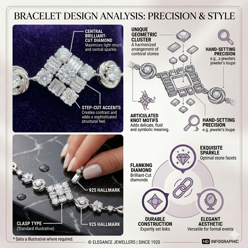 Sterling Silver Diamond Bracelet for Women | Brilliant Cut Geometric Tennis Bracelet | Elegant Luxury Party & Wedding Jewelry