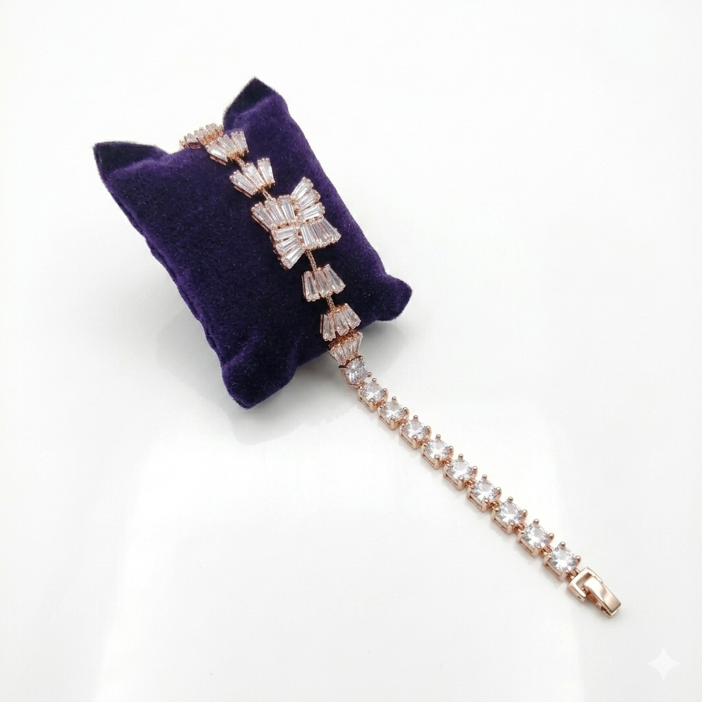 Eliza Rose Gold Tennis Bracelet for Women | Baguette Cut Cubic Zirconia Luxury Bracelet | Elegant Bridal Party Jewelry Gift