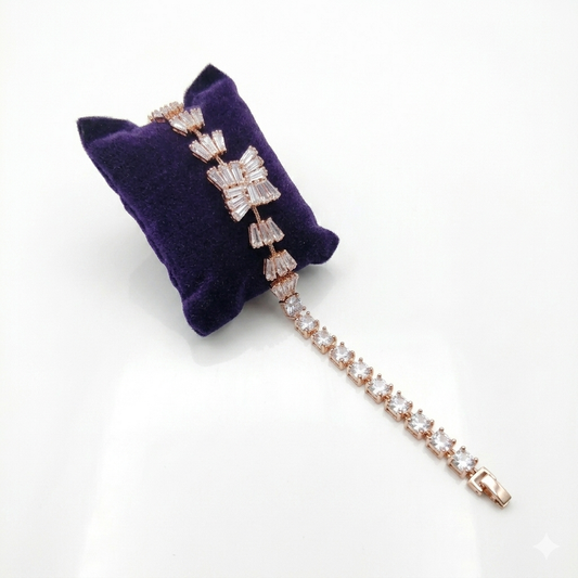 Eliza Rose Gold Tennis Bracelet for Women | Baguette Cut Cubic Zirconia Luxury Bracelet | Elegant Bridal Party Jewelry Gift