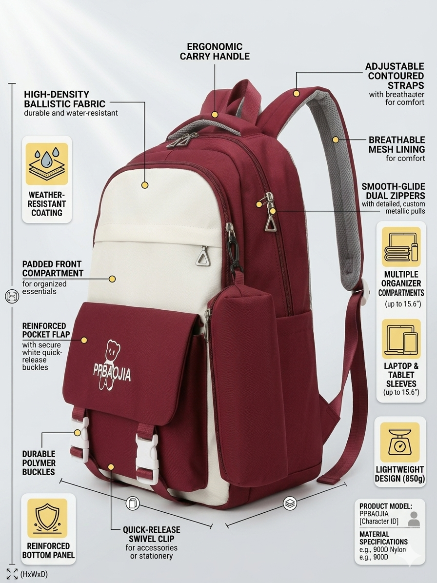 PPBAOJIA School Backpack for Boys & Girls | Water-Resistant Laptop Backpack with Multiple Compartments | Lightweight Travel & College Bag | Ergonomic Padded Shoulder Straps | Fits Up to 15.6 Inch Laptop