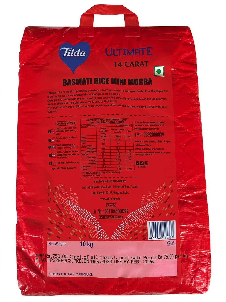 Tilda Ultimate Mini Mogra Basmati Rice 10kg | Premium Daily Rice | Naturally Aromatic & Fluffy | Aged for Rich Flavor | 100% Vegetarian | Non-Sticky Long Grain Rice