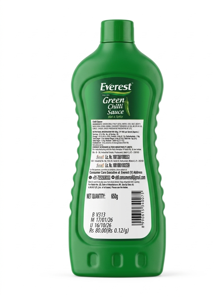Everest Green Chilli Sauce 650g | Hot & Spicy Green Chili Sauce | Perfect for Snacks, Noodles & Stir-Fries | Multi-Purpose Dipping & Cooking Sauce | 100% Vegetarian