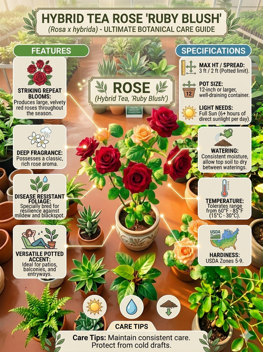 Hybrid Tea Rose 'Ruby Blush' Live Plant – Fragrant Red Rose Bush, Repeat Blooming Ornamental Flowering Plant for Garden, Patio & Balcony