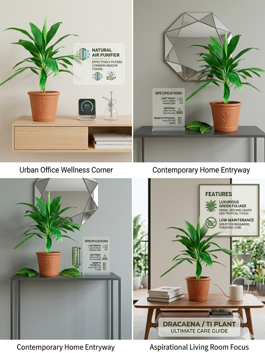 Dracaena Ti Plant (Cordyline fruticosa) Live Plant – Tropical Indoor Air Purifying Houseplant, Low Maintenance Evergreen Foliage Plant for Home & Office Déco