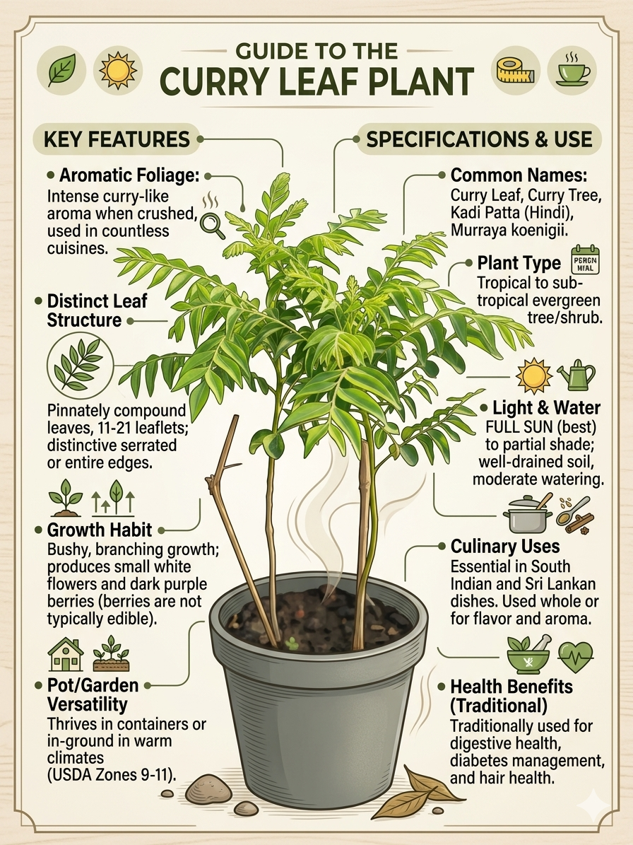 ( Big ) Curry Leaf Plant Live (Murraya koenigii) – Aromatic Culinary Herb Plant, Evergreen Curry Tree for Home Garden, Balcony & Kitchen Gardening