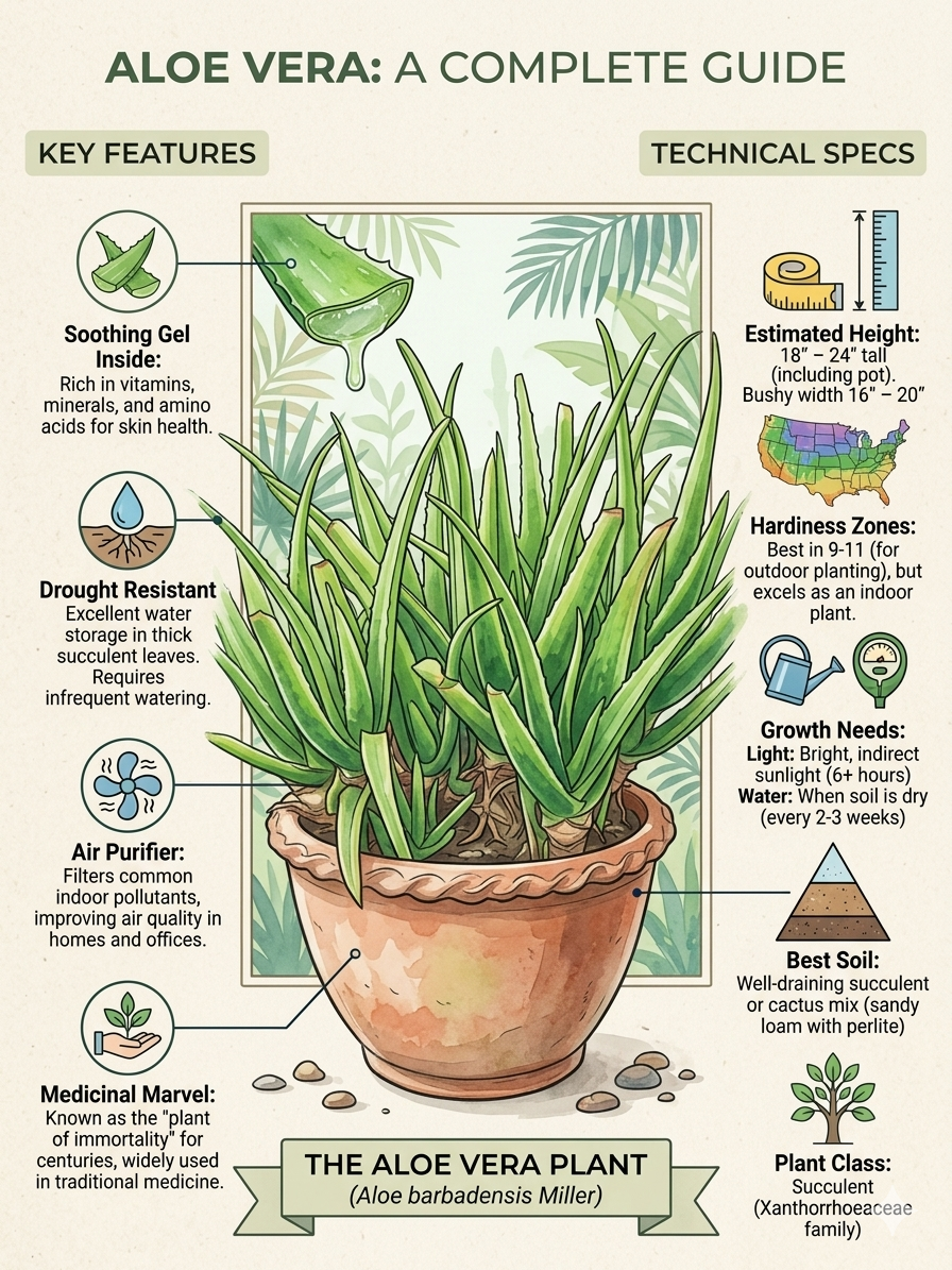 Aloe Vera Live Plant (Aloe barbadensis Miller) – Medicinal Succulent, Indoor Air Purifying Plant, Low Maintenance Drought-Tolerant Houseplant for Home & Office