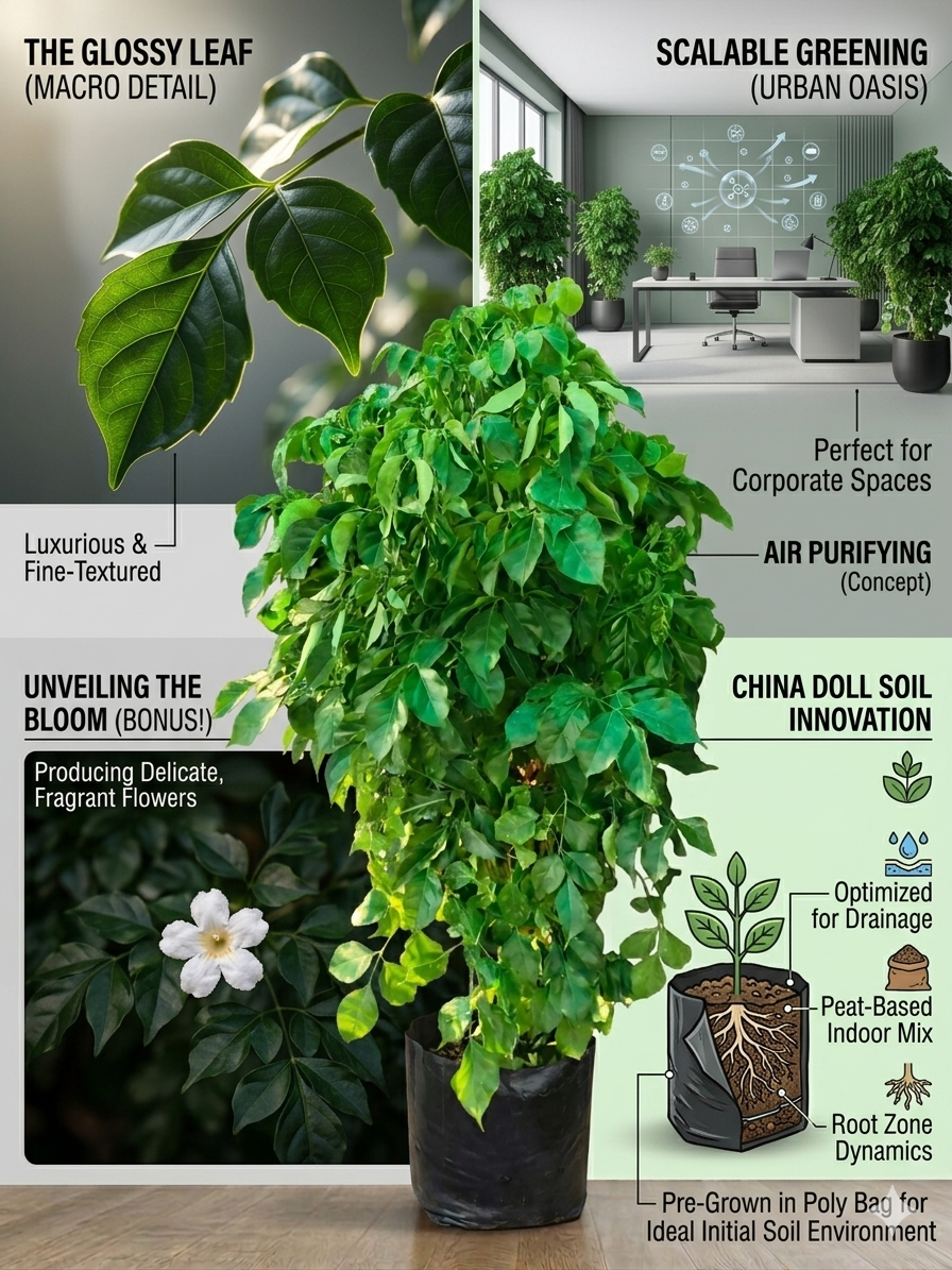 China Doll Plant Live (Radermachera sinica) – Evergreen Indoor Air Purifying Houseplant, Glossy Foliage Plant for Home, Office & Living Room Décor